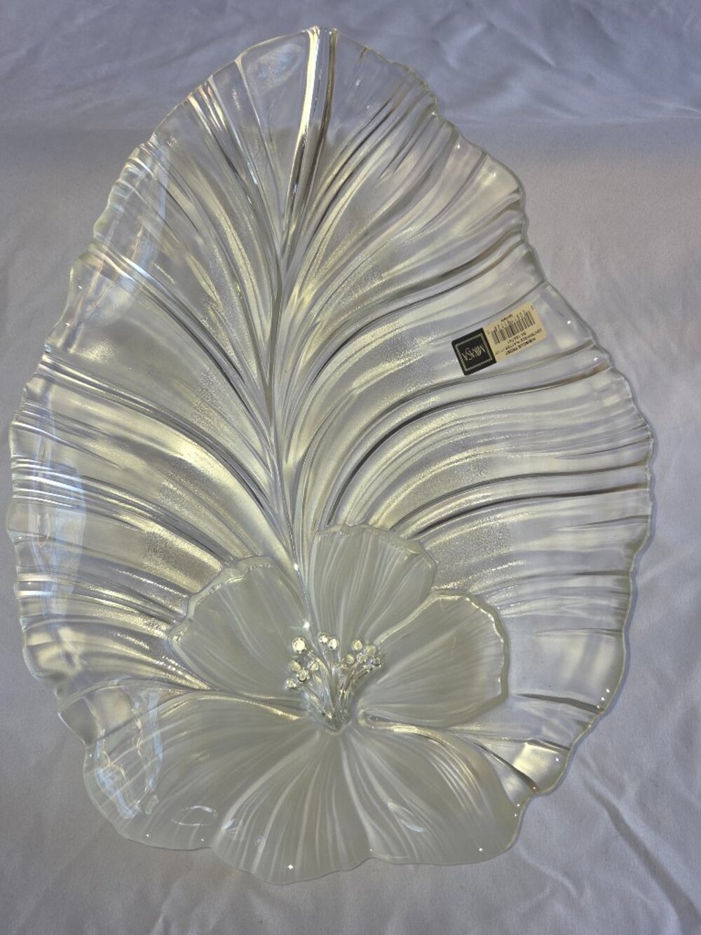 VTG Mikasa Hibiscus Frost Crystal 17.5" Leaf Platter Serving Bowl Germany NIB
